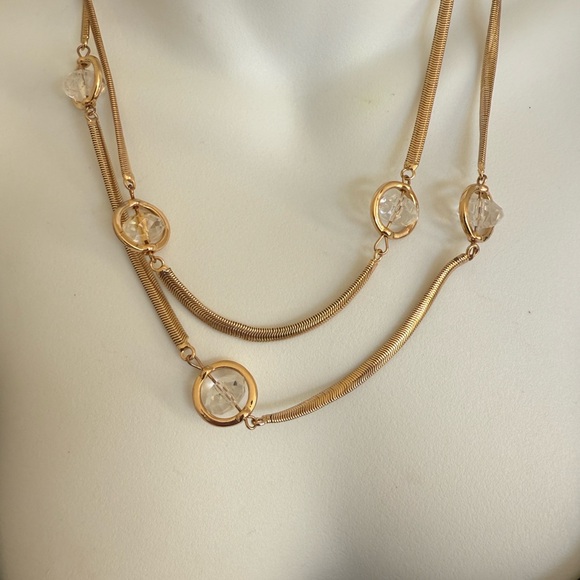 Chico’s Slinky Single Strand Gold and clear bead necklace - Picture 2 of 8